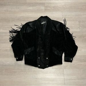 Vintage 90s Winlit Black Leather Fringe Cowgirl Western Jacket - Women’s Size L